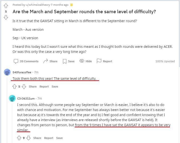 September vs March Gamsat